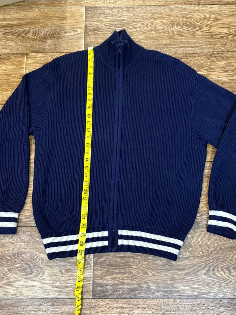 Vintage 90s J.Crew Full Zip Sweater L Made in Italy Cotton Preppy Navy